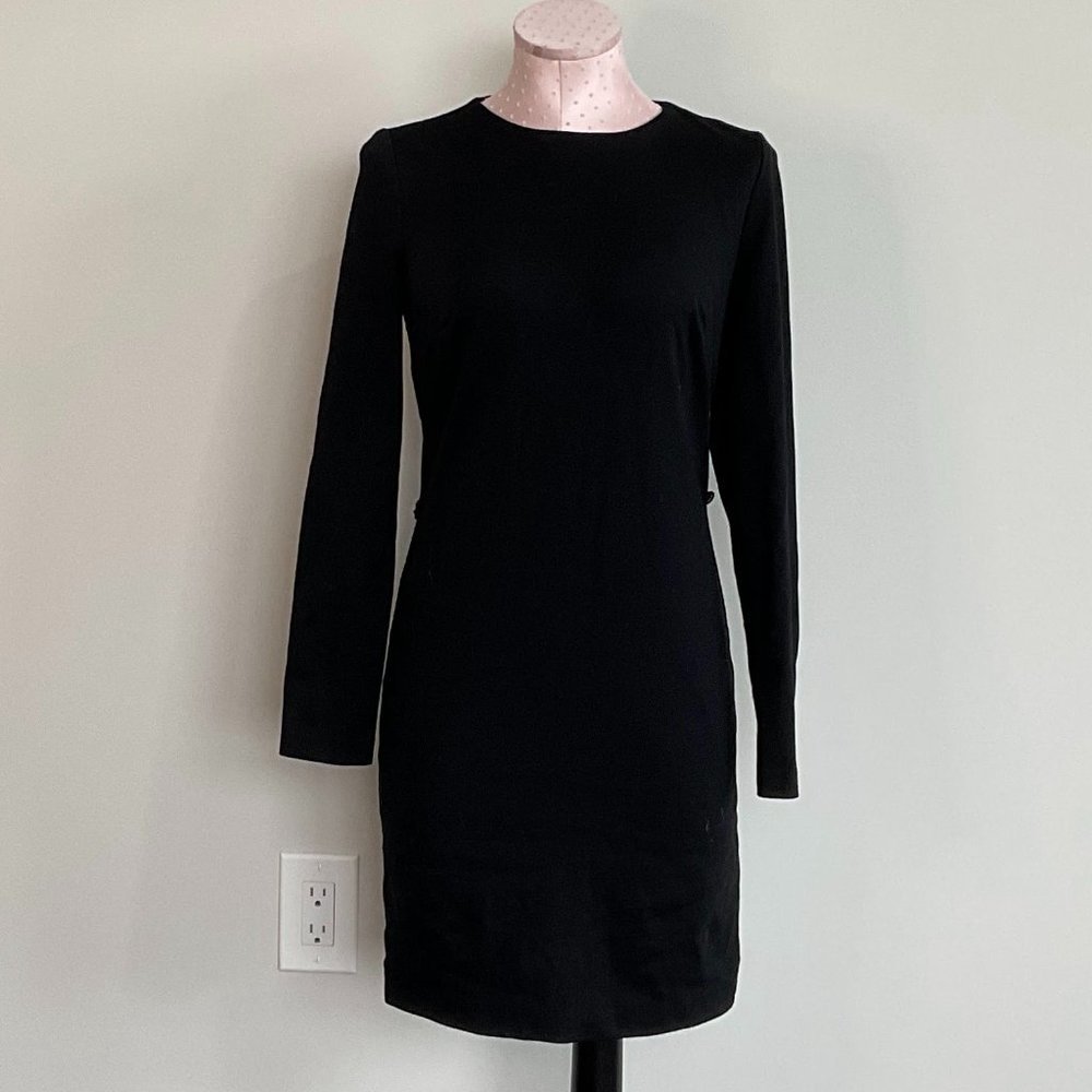 Michael Kors Womens Long Sleeve Shift Dress Crew Neck Back Zip Size XS Black